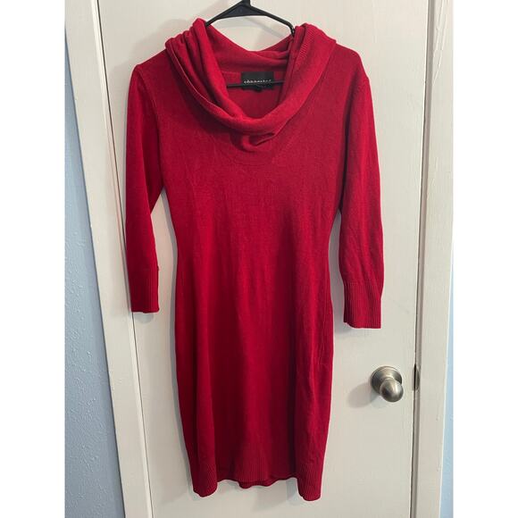 Vintage Connected Apparel Sweater Dress Medium Red Cowl Neck Office Siren Twee - Picture 1 of 7
